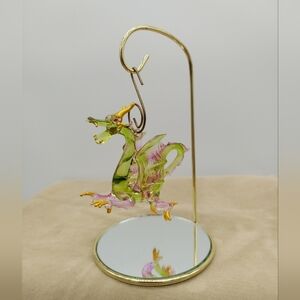 Luke Adams Glass Dragon Ornament Hand Blown Purple Green